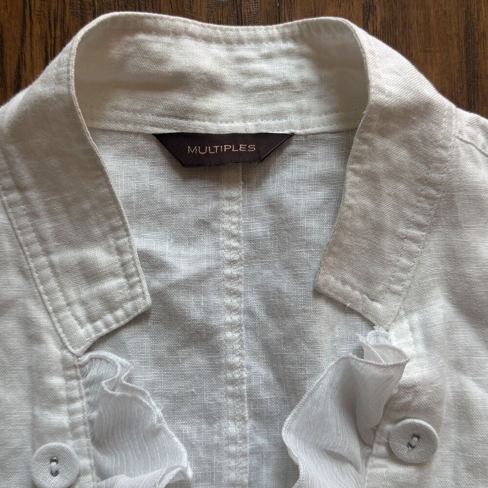 Multiples White Linen Womens Jacket White Ruffle Buttons Flare Sleeve Size XL - Picture 2 of 12
